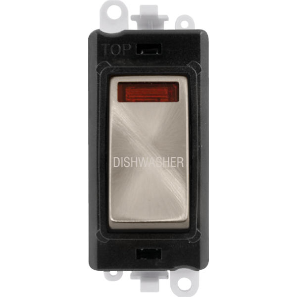 Click GridPro 20AX Double Pole Switch With Neon Module - Black - Brushed Stainless - Dish Washer – GM2018NBKBS-DW