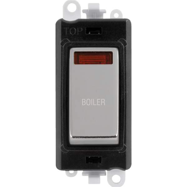 Click GridPro 20AX Double Pole Switch With Neon Module - Black - Polished Chrome - Boiler – GM2018NBKCH-BL