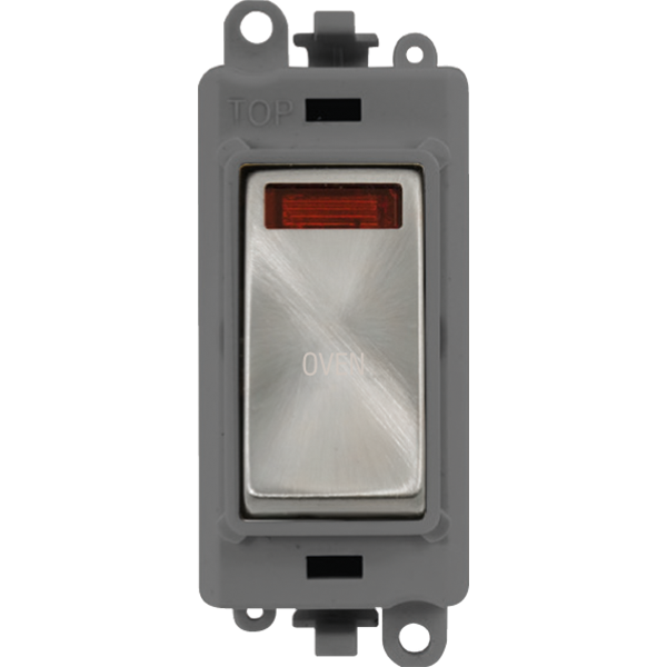 Click GridPro 20AX Double Pole Switch With Neon Module - Grey - Satin Chrome - Oven – GM2018NGYSC-OV