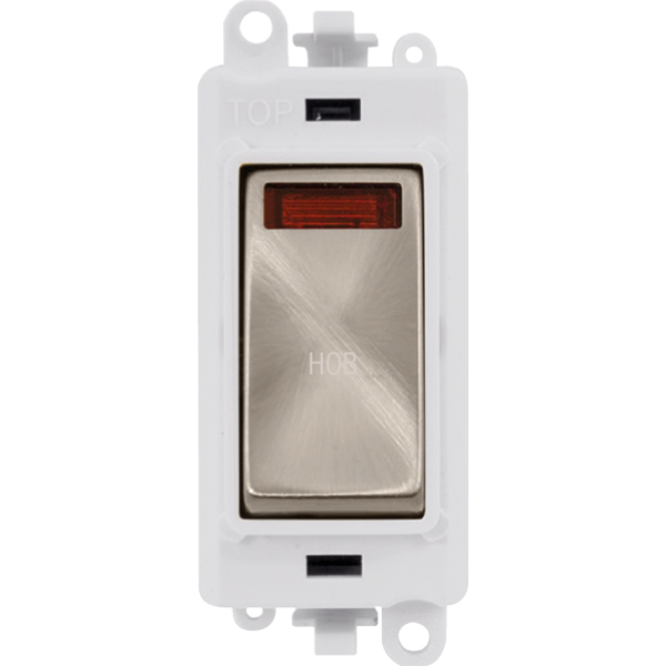 Click GridPro 20AX Double Pole Switch With Neon Module - Polar White - Brushed Stainless - Hob – GM2018NPWBS-HB