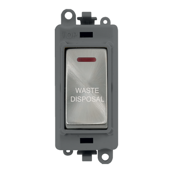 Click GridPro 20AX Double Pole Switch With LED Module - Grey - Satin Chrome - Waste Disposal – GM2218GYSC-WD