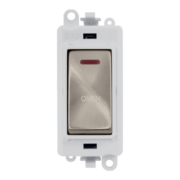 Click GridPro 20AX Double Pole Switch With LED Module - Polar White - Brushed Stainless - Oven – GM2218PWBS-OV