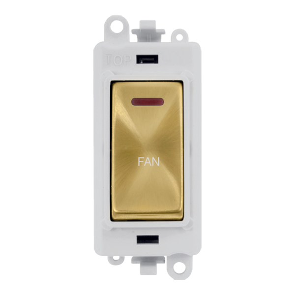 Click GridPro 20AX Double Pole Switch With LED Module - Polar White - Satin Brass - Fan – GM2218PWSB-FN