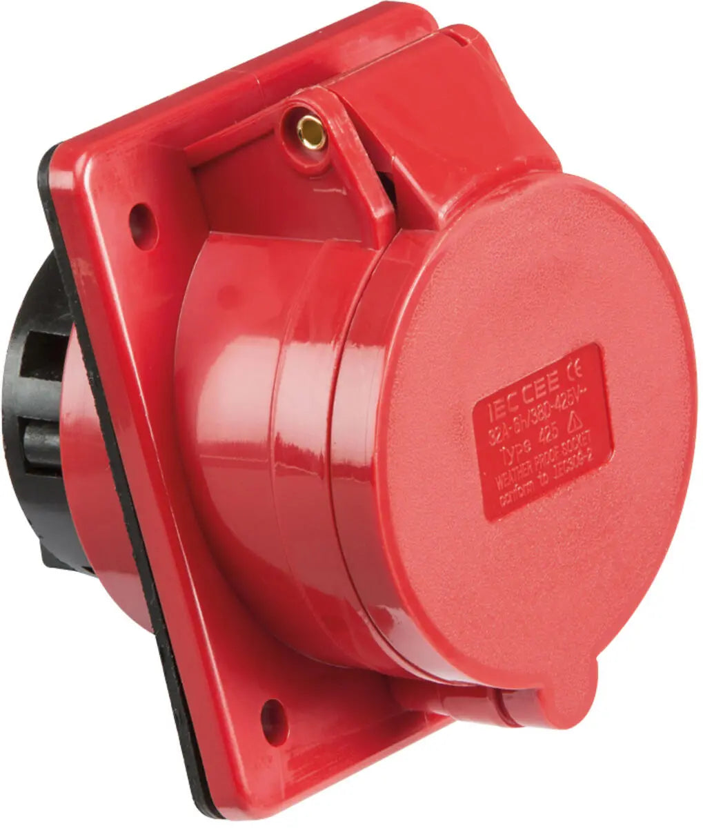 Knightsbridge 415V IP44 32A Angled Panel Mount Socket 3P+N+E – IN0018