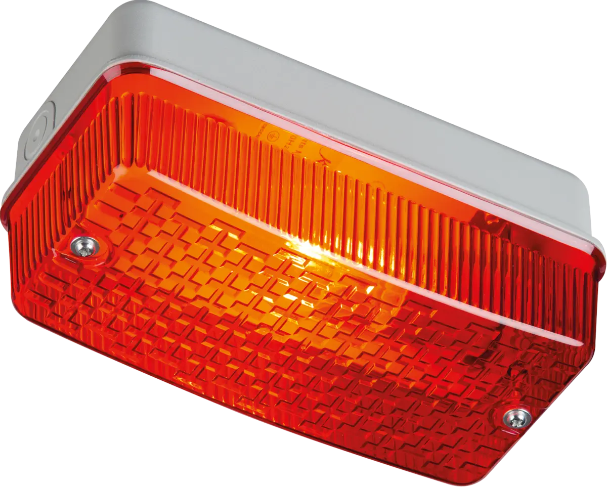Knightsbridge 230V IP65 100W max E27 Bulkhead with Red Prismatic  Diffuser and Aluminium Base – E27PR