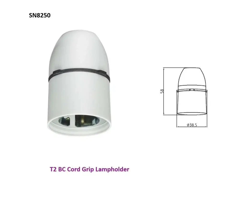 Knightsbridge T2 BC B22 Batten & Cord Grip Lampholder – White – SN8210 SN8220 SN8230 SN8250
