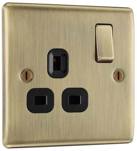 BG Nexus Metal Single Socket in Antique Brass with Black Inserts - NAB21B-01