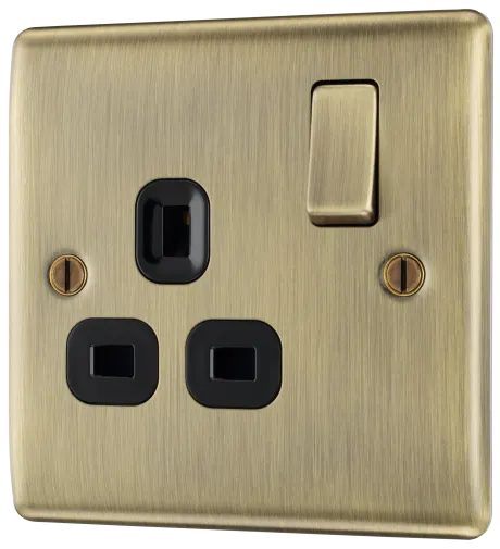 BG Nexus Metal Single Socket in Antique Brass with Black Inserts - NAB21B-01