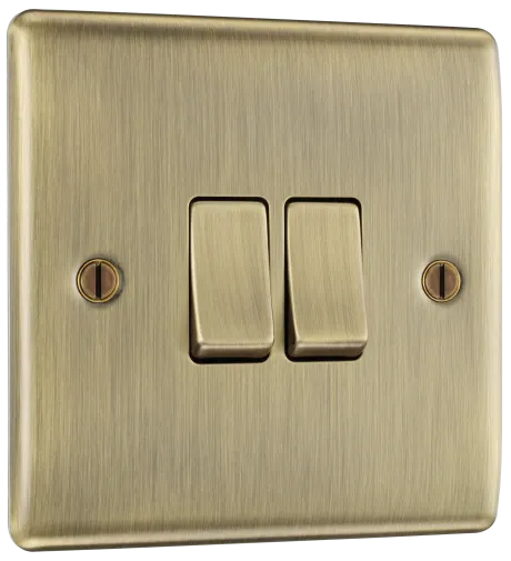 BG Nexus Metal 2 Gang Light Switch in Antique Brass- NAB42-01