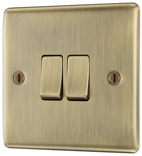 BG Nexus Metal 2 Gang Light Switch in Antique Brass- NAB42-01