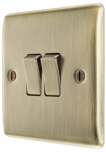 BG Nexus Metal 2 Gang Light Switch in Antique Brass- NAB42-01