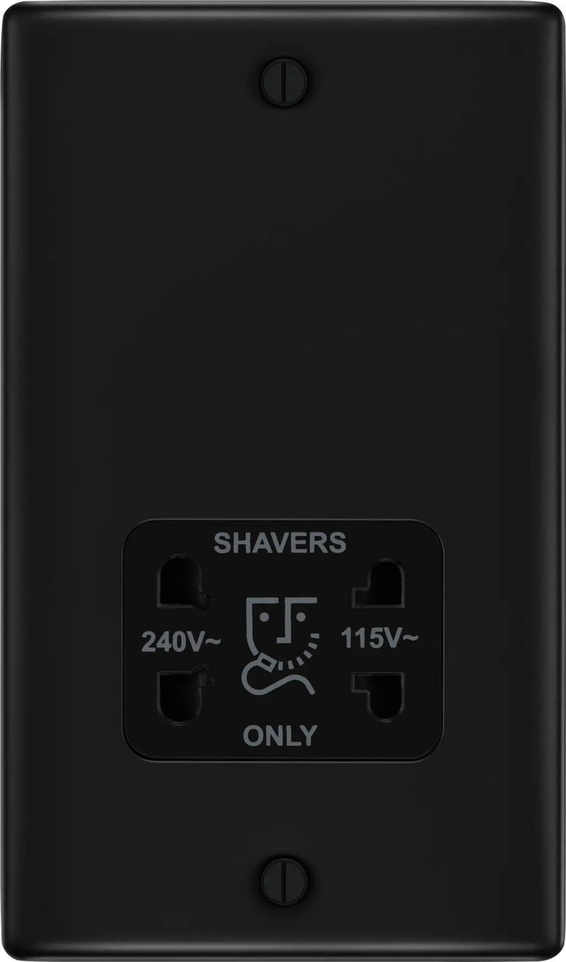 BG Nexus Metal Dual Voltage Shaver Socket in Matt Black with Black Inserts