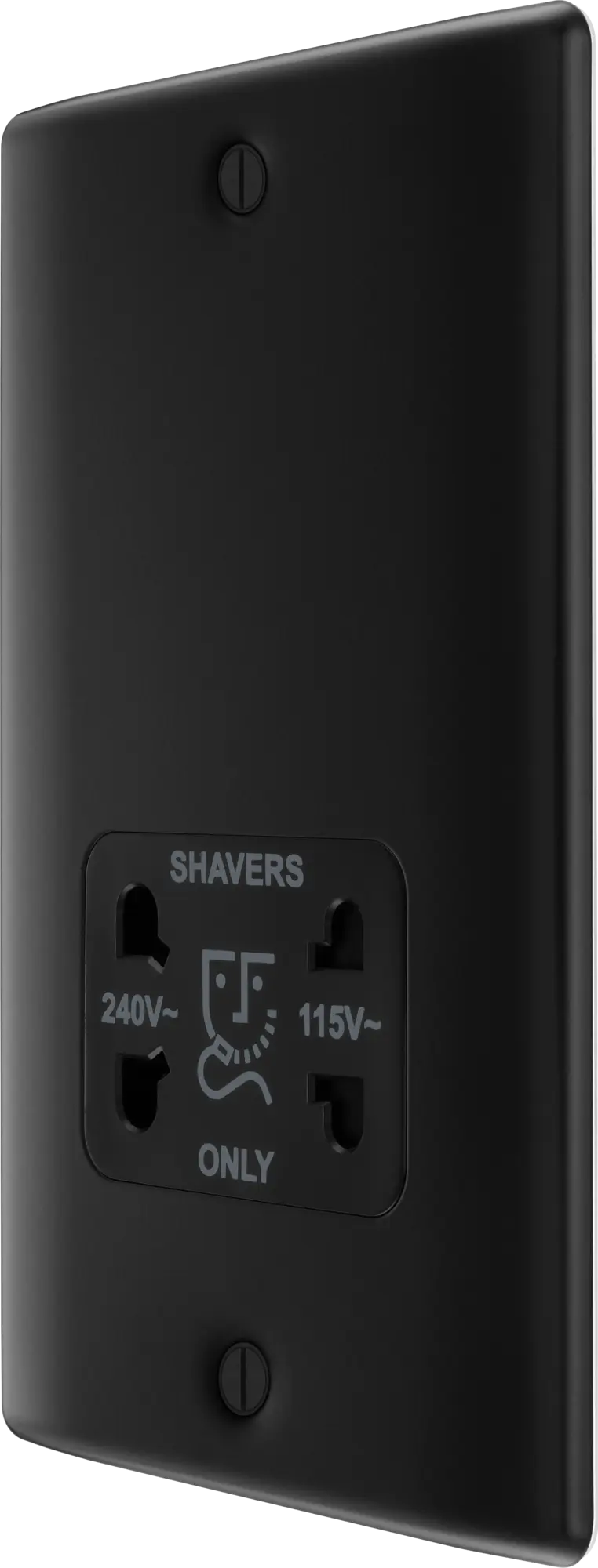 BG Nexus Metal Dual Voltage Shaver Socket in Matt Black with Black Inserts