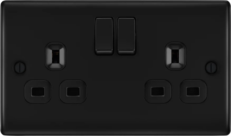 BG Nexus Metal Matt Black Double Socket 2 Gang 13A Double Pole Switched Socket - NFB22B