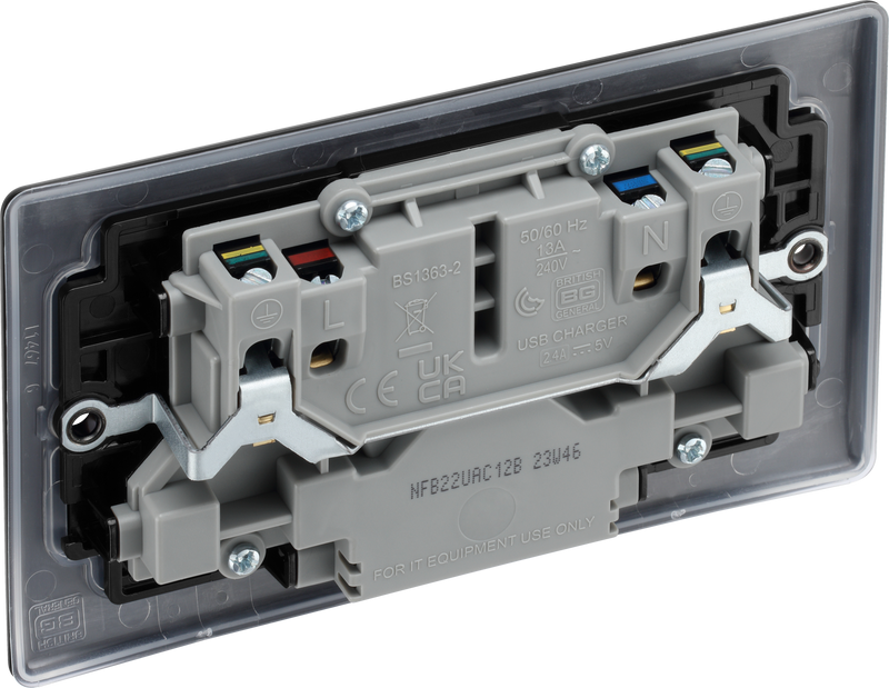 BG Nexus Metal USB USBC 12W Double Socket in Matt Black NFB22UAC12B