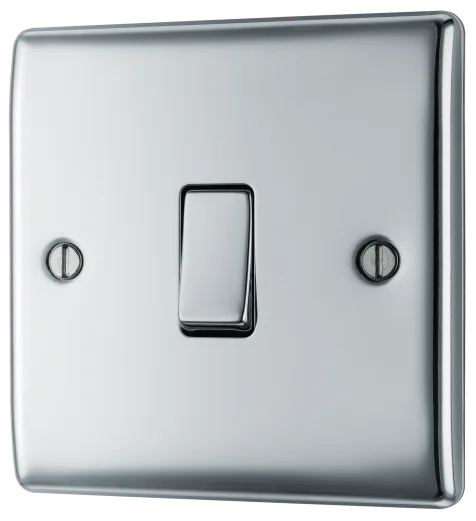 BG Nexus Metal 1 Gang Light Switch in Polished Chrome - NPC12-01