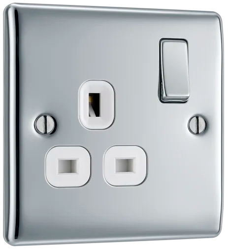 BG Nexus Metal Single Socket in Polished Chrome with White Inserts - NPC21W-01