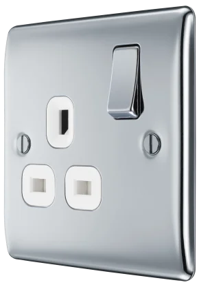 BG Nexus Metal Single Socket in Polished Chrome with White Inserts - NPC21W-01