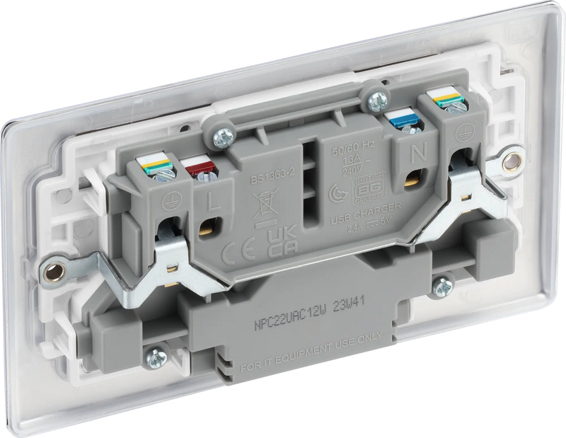 BG Nexus Metal USB USBC 12W Double Socket in Polished Chrome with White Inserts NPC22UAC12W