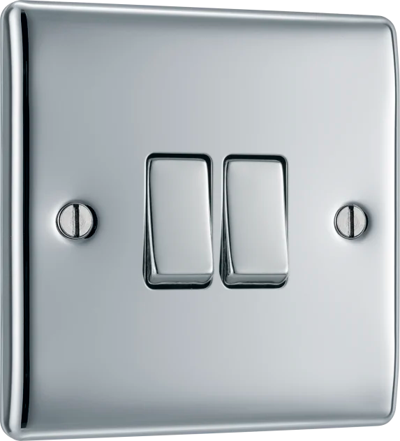 BG Nexus Metal 2 Gang Light Switch in Polished Chrome - NPC42-01