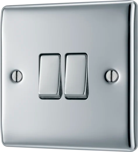 BG Nexus Metal 2 Gang Light Switch in Polished Chrome - NPC42-01