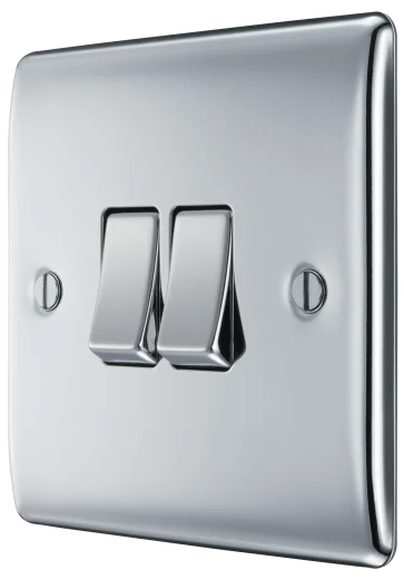 BG Nexus Metal 2 Gang Light Switch in Polished Chrome - NPC42-01