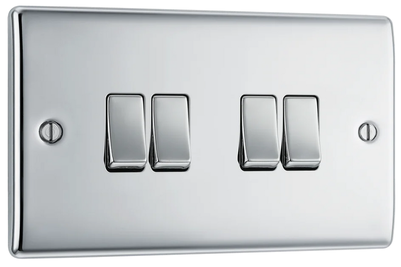 BG Nexus Metal 4 Gang Switch in Polished Chrome - NPC44-01