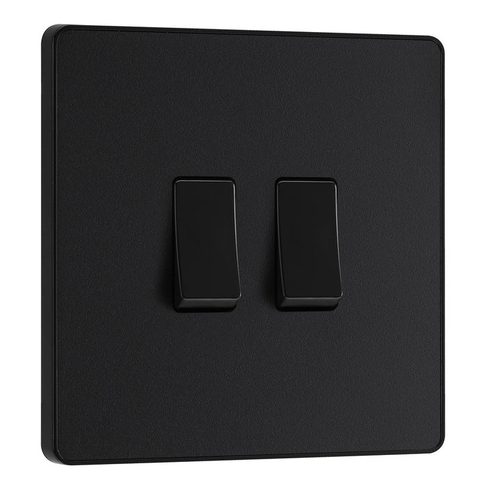 BG Evolve Matt Black Screwless Double Light Switch-PCDMB42B