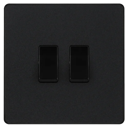 BG Evolve Matt Black Screwless Double Light Switch-PCDMB42B