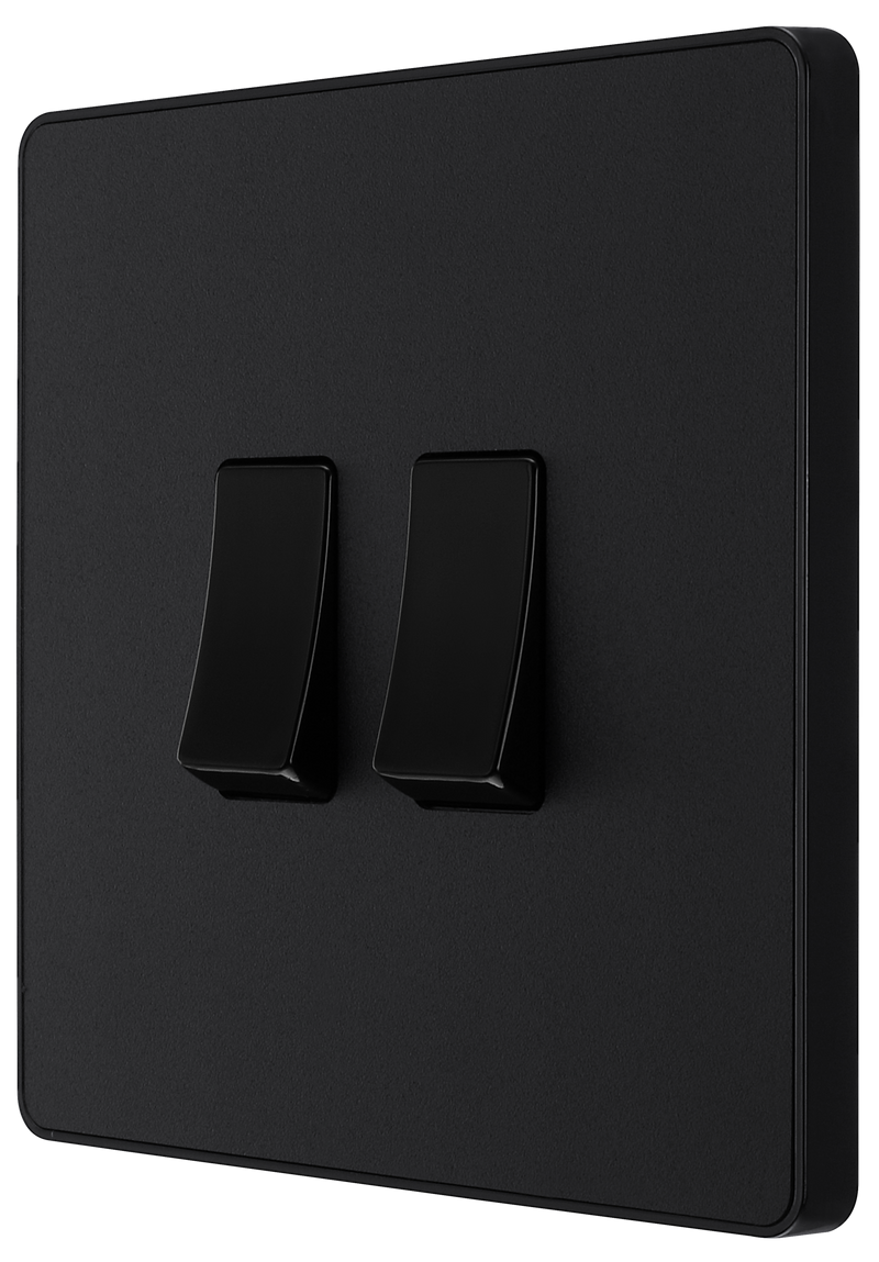 BG Evolve Matt Black Screwless Double Light Switch-PCDMB42B