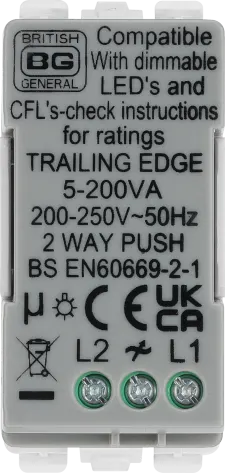 BG RDLT White Dual Intelligent Dimmer Module 2 Way Grid Light Switch