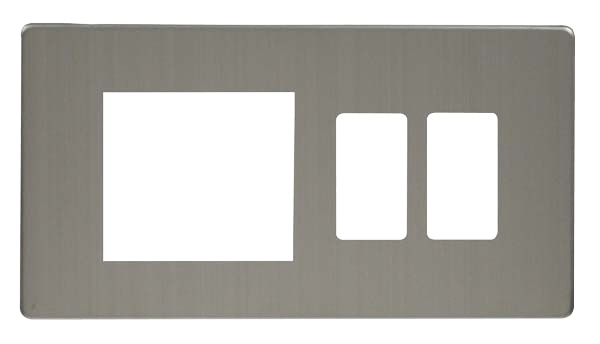 Click GridPro Hotel Accessory Plate - 2 Gang Gridpro Frontplate With Twin New Media Aperture Cover Plate – SCP31102SS