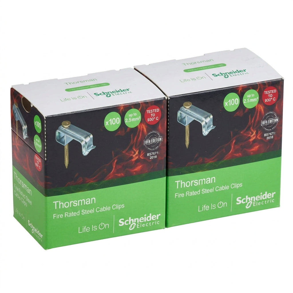 Schneider Thorsman 2.5mm Max Twin and Earth Fire Rated Steel Cable Clips 100 Pack Schneider