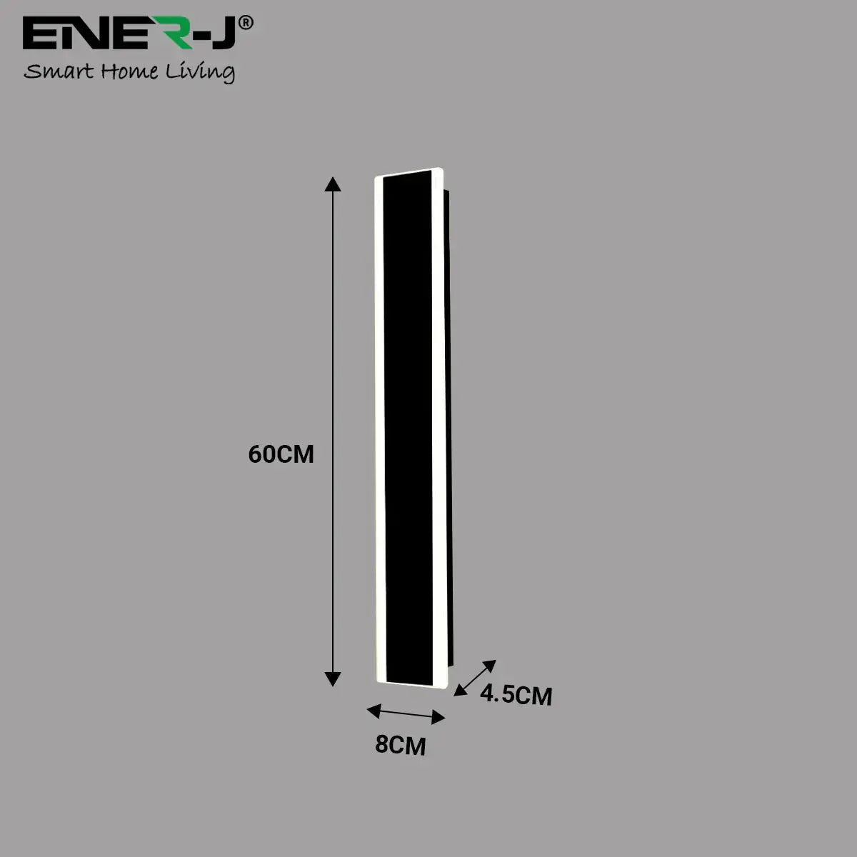 Outdoor Acrylic Black Wall Lights, 60 x 8 cms, 12W Waterproof, IP44, 3000k Warm White ENER-J