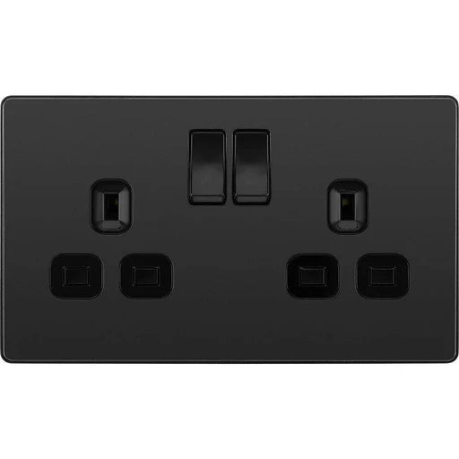 BG Evolve Matt Black Screwless Double Socket PCDMB22B