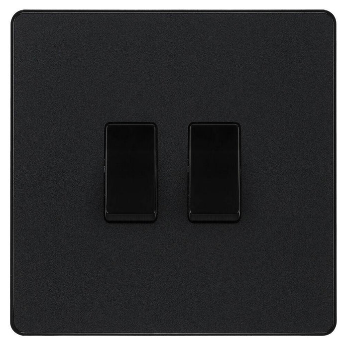 BG Evolve Matt Black Screwless Double Light Switch-PCDMB42B