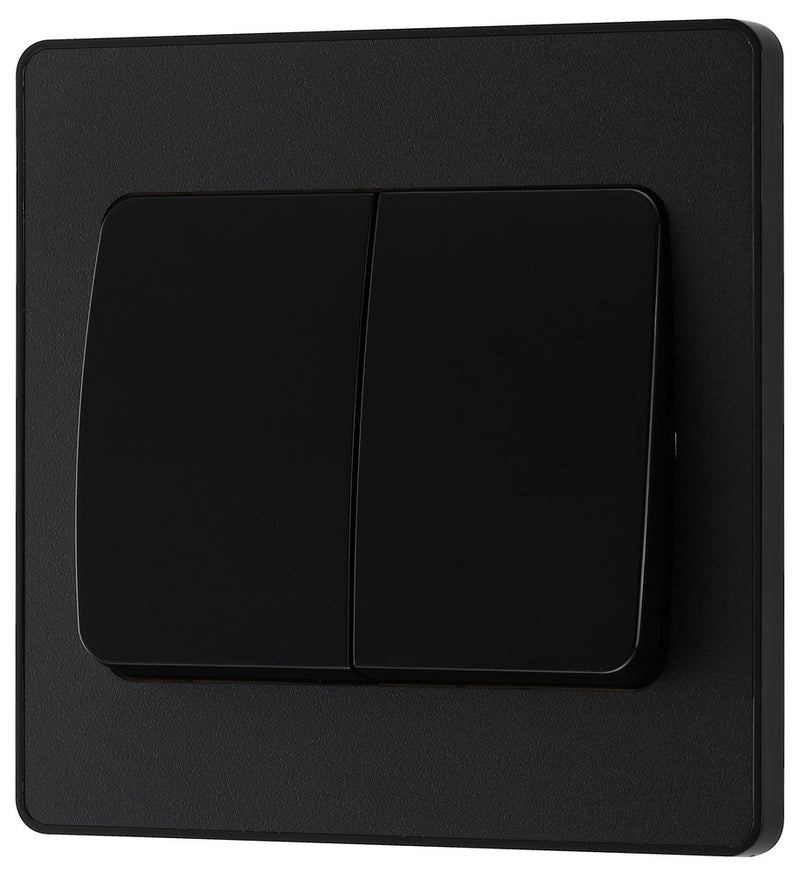 BG Evolve Matt Black Screwless Double Light Switch (Wide) PCDMB42WB