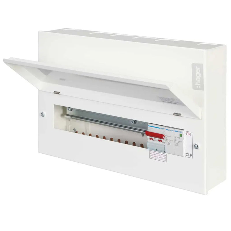 Hager 12 Way Main Switch Consumer Unit & Surge Protection 12 Way With SPD Switch Isolator - VML112SPD