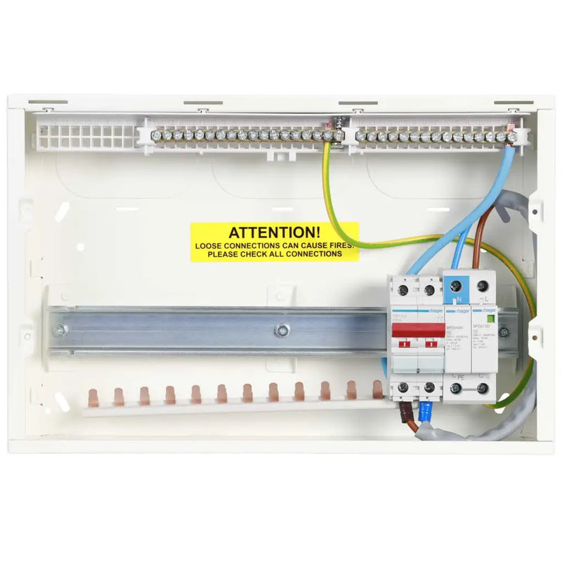 Hager 12 Way Main Switch Consumer Unit & Surge Protection 12 Way With SPD Switch Isolator - VML112SPD