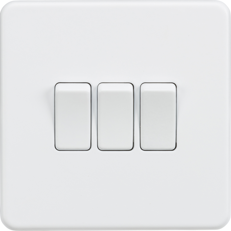 ML Knightsbridge Screwless 10AX 3 Gang 2-Way Light Switch - Matt White