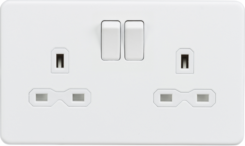 ML Knightsbridge Screwless Double Socket 13A 2 Gang Double Pole Switched Socket - Matt White