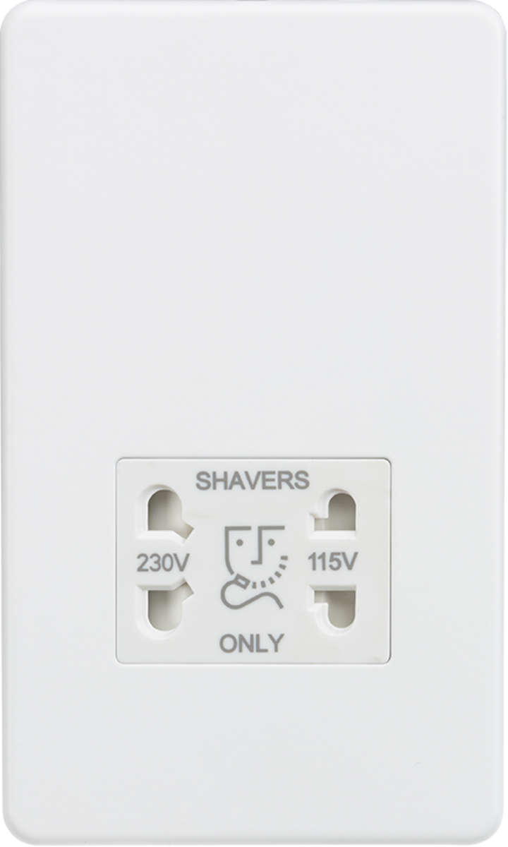 ML Knightsbridge Screwless 115/230V Dual Voltage Shaver Socket - Matt White