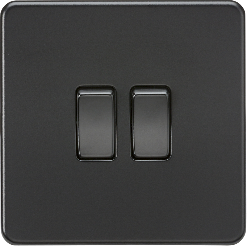 ML Knightsbridge Screwless 10AX 2 Gang 2-Way Light Switch - Matt Black