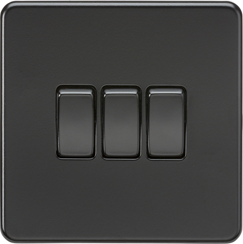 ML Knightsbridge Screwless 10AX 3 Gang 2-Way Light Switch - Matt Black