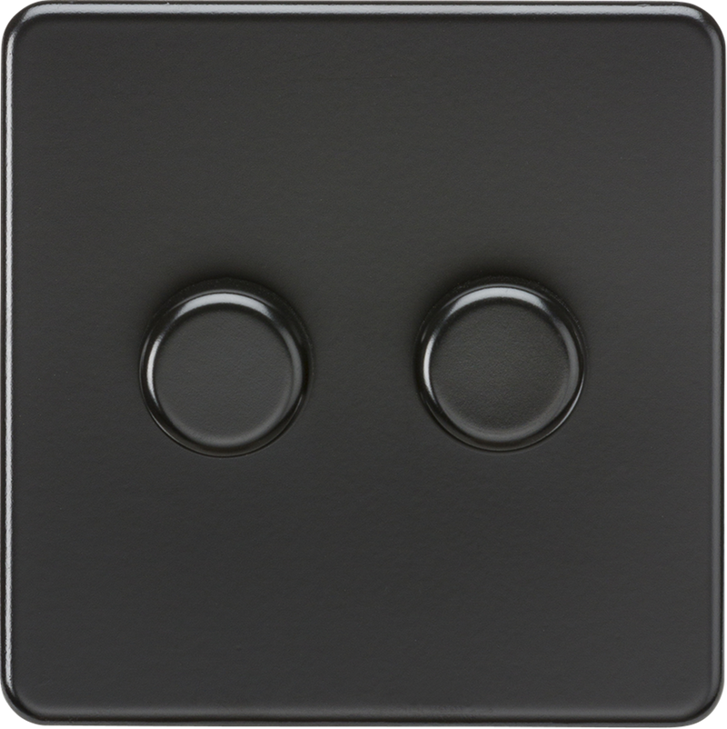 ML Knightsbridge Screwless 2 Gang 2-way 10-200W (5-150W LED) Trailing Edge Dimmer - Matt Black