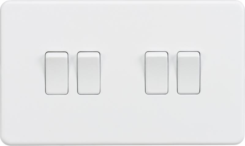 ML Knightsbridge Screwless 10AX 4 Gang 2-Way Light Switch - Matt White