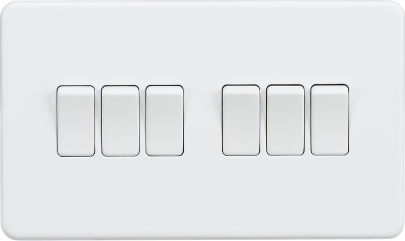 ML Knightsbridge Screwless 10AX 6 Gang 2-Way Light Switch - Matt White