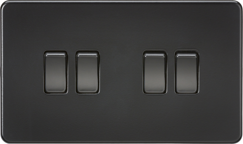 ML Knightsbridge Screwless 10AX 4 Gang 2-Way Light Switch - Matt Black