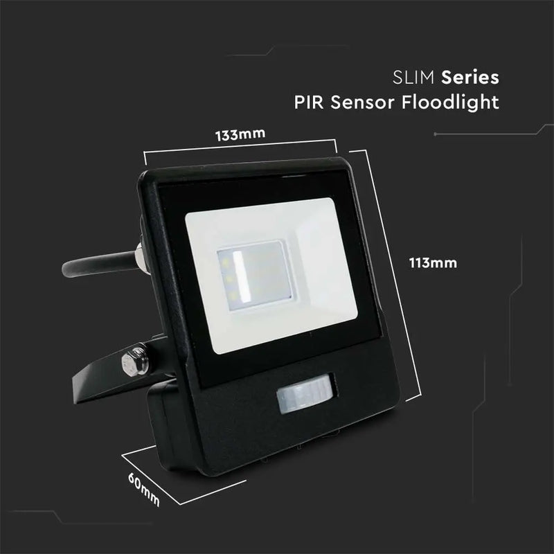 V-Tac 10W Daylight Samsung Chip LED Floodlight PIR 6500K- Black