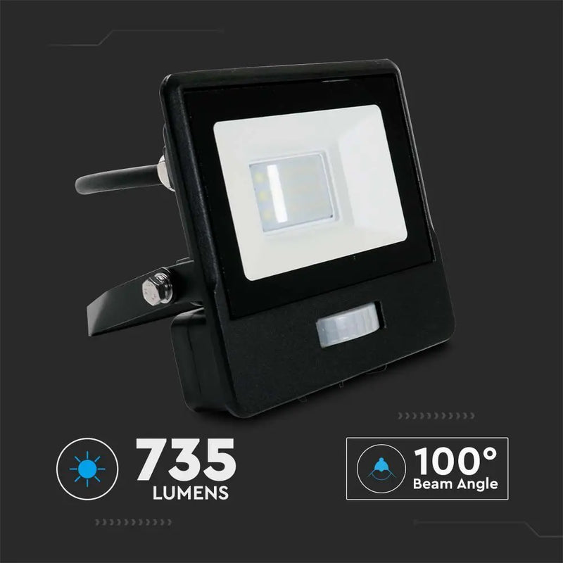 V-Tac 10W Daylight Samsung Chip LED Floodlight PIR 6500K- Black